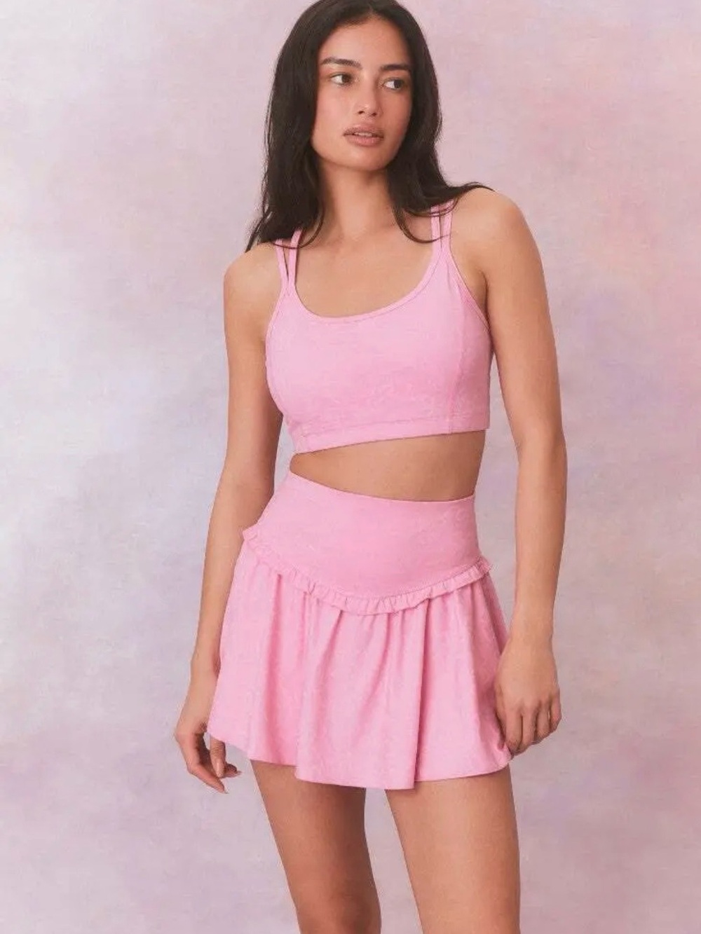 LoveShackFancy Activewear Set Aiden Bra + Vanina Skort, Rosabelle/Pink, XXS